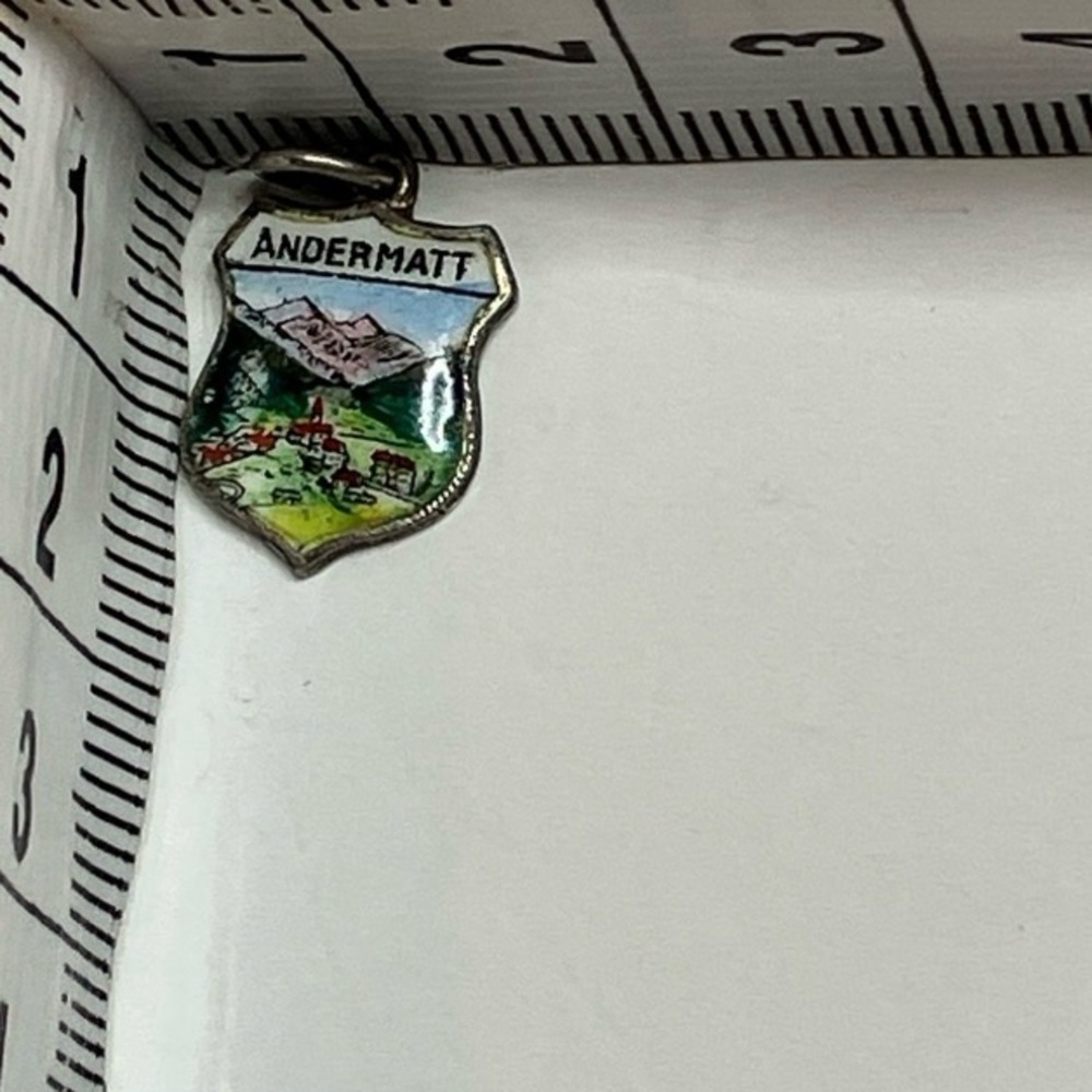 VTG 800 Silver & Enamel Andermatt Travel Sheild Souvenir Charm Bracelet Charm - Picture 3 of 3